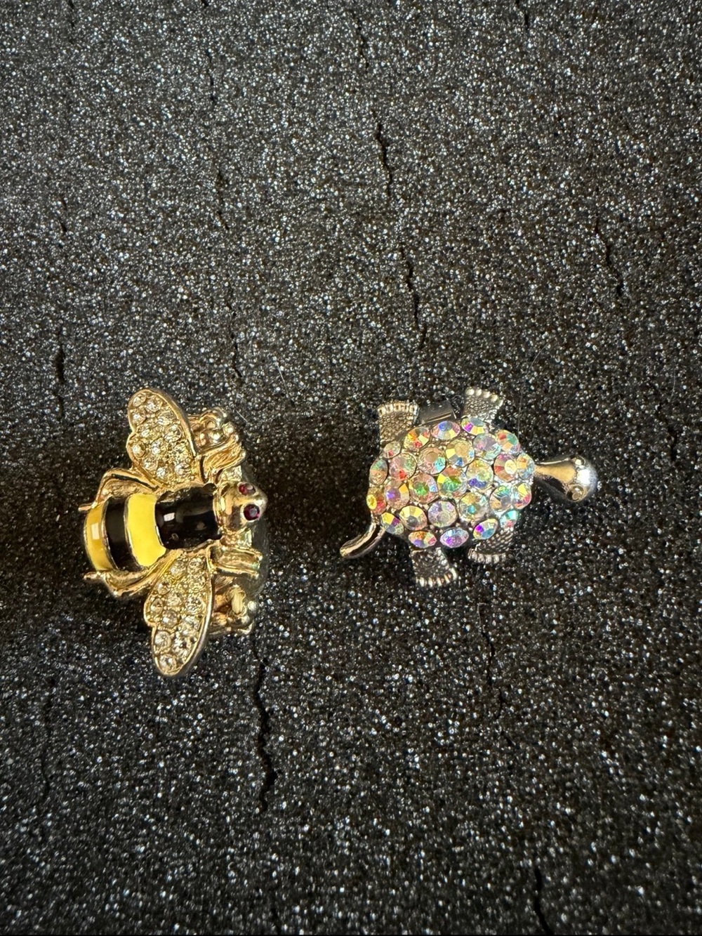Vintage Bee and Turtle Rhinestone Rings